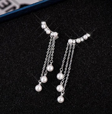 E1277 - Diamond pearl tassel earrings